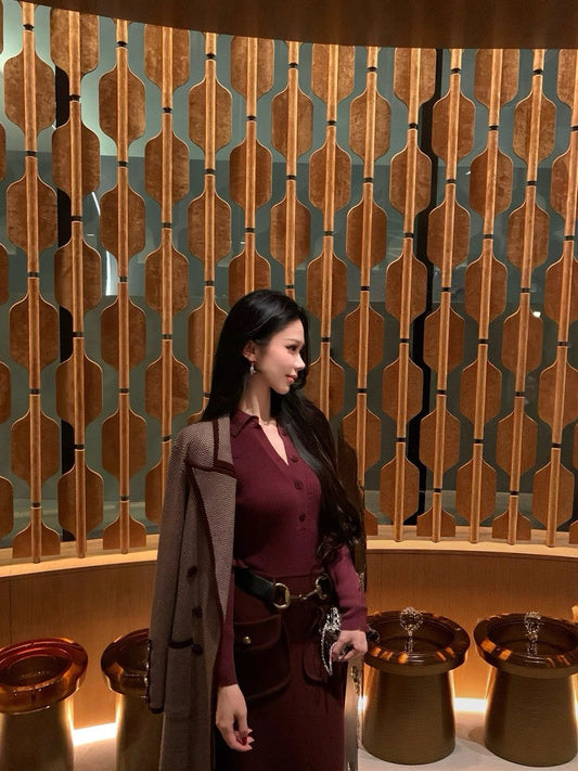 26Jan. 法式老錢 細膩polo排扣針織長袖上衣 紅