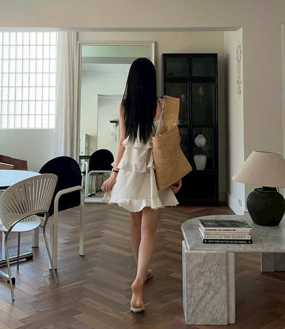 25Aug. 甜妹細肩蛋糕連身裙 杏/咖/純白