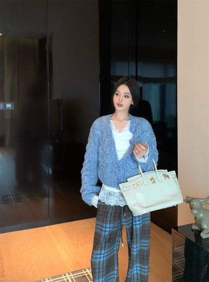 25Nov. 冬季呢喃保暖厚磅麻花針織外套2色 打底蕾絲上衣 2色