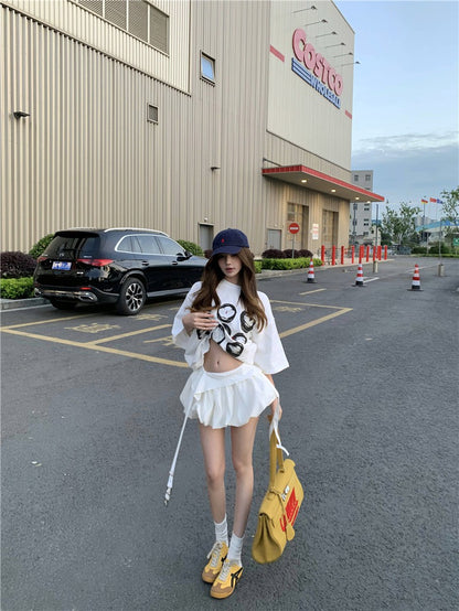 Jun. 初階芭蕾花苞蓬蓬半身裙 美式印花寬鬆上衣