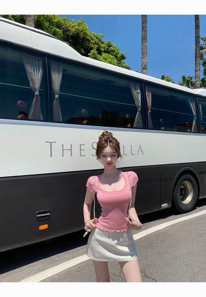 26Jul. 美慾奶tee可愛花邊U領上衣 粉