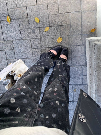 25Nov. 細節控25B暗紋滿印直筒牛仔褲 炭灰色