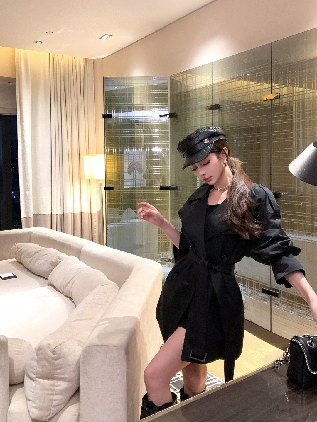 26Jan. 英倫風中長款百搭雙排釦黑色風衣 短款