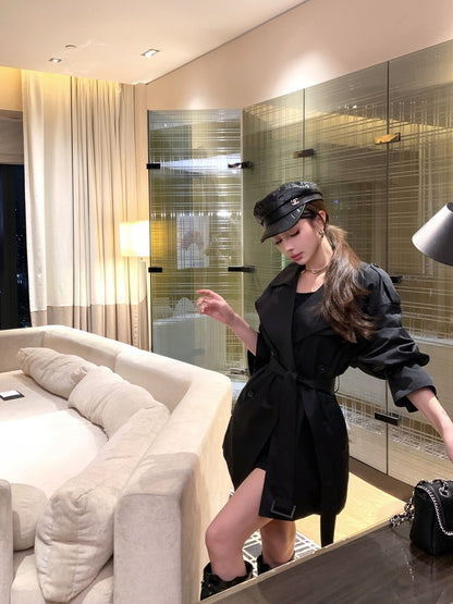 26Jan. 英倫風中長款百搭雙排釦黑色風衣 短款