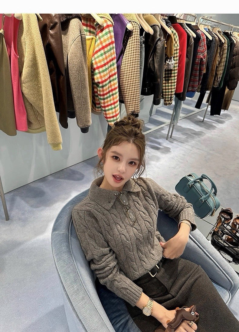 25Dec. 高智小圓33綿羊混毛翻/立領兩穿針織 灰