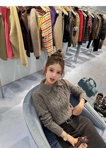 25Dec. 高智小圓33綿羊混毛翻/立領兩穿針織 灰