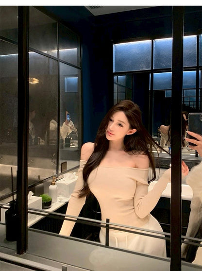 25Dec. 純慾特調 冬款豎坑高彈一字領上衣 卡色