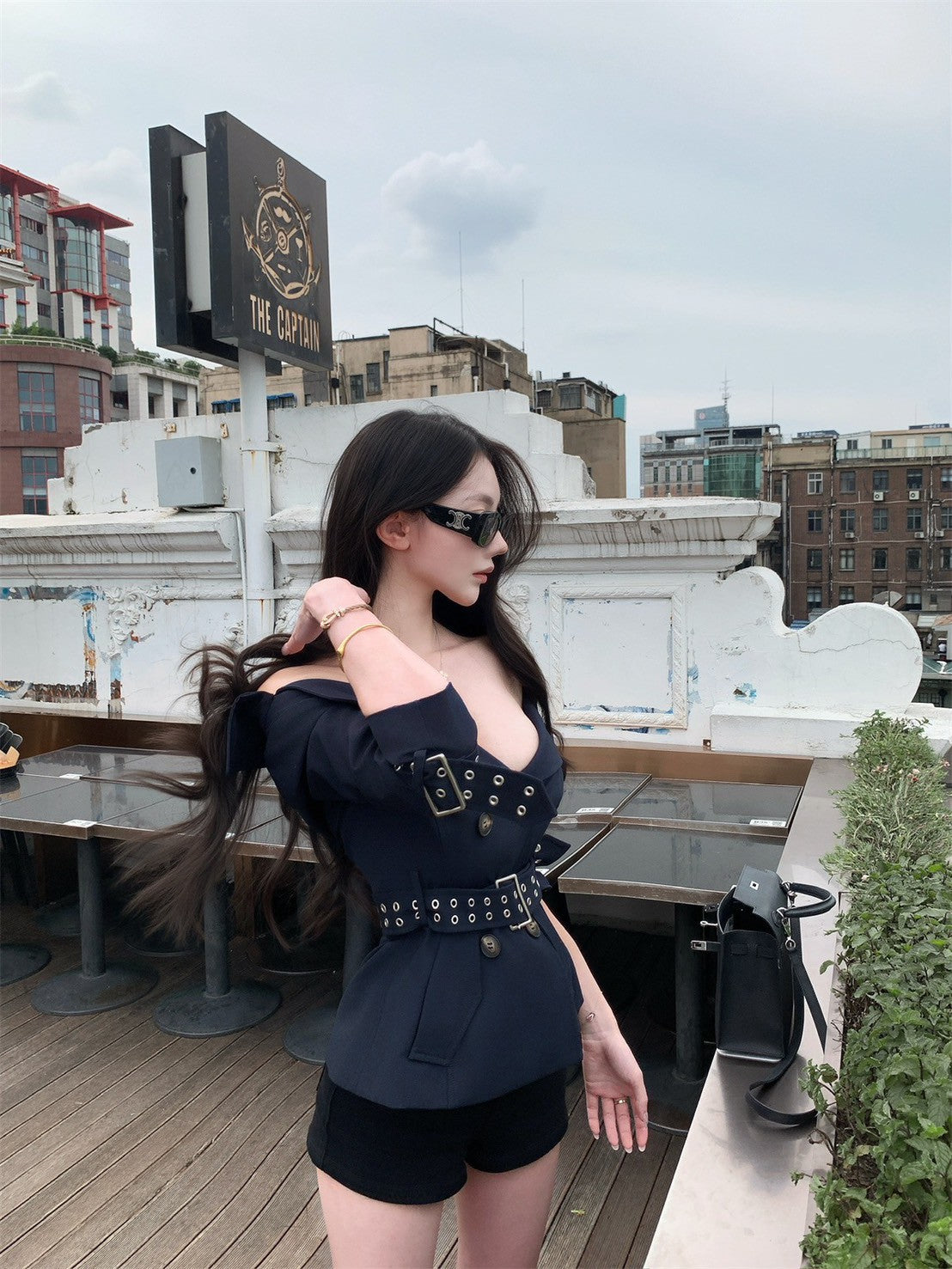 25Oct. 經濟上美學MAR*GONG雙排扣風衣外套套裝 藏藍配黑褲