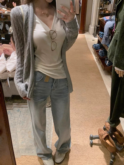 25Nov. 針織Sofe哲學百搭麻花針織開衫 灰