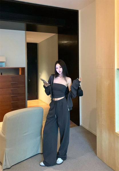 25Nov. 美式隨性純色連帽衛衣休閒褲套裝 石墨灰