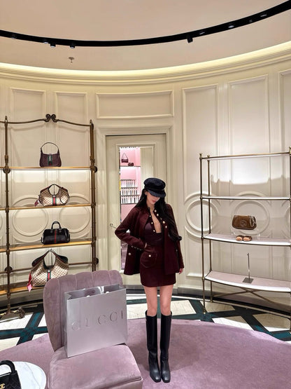 26Jan. 性感雙排金釦小巴鏈條背心 酒紅