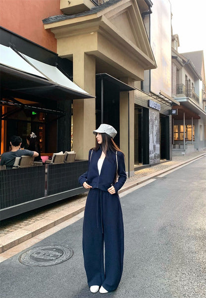 26Jan. 休閒運動華夫格立領外套休閒褲套裝 藏青/杏