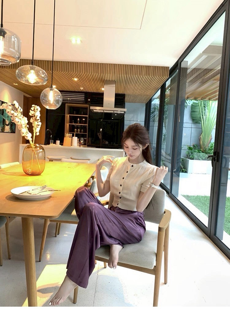 25Aug. 幸運紫絲滑醋酸休閒褲 紫