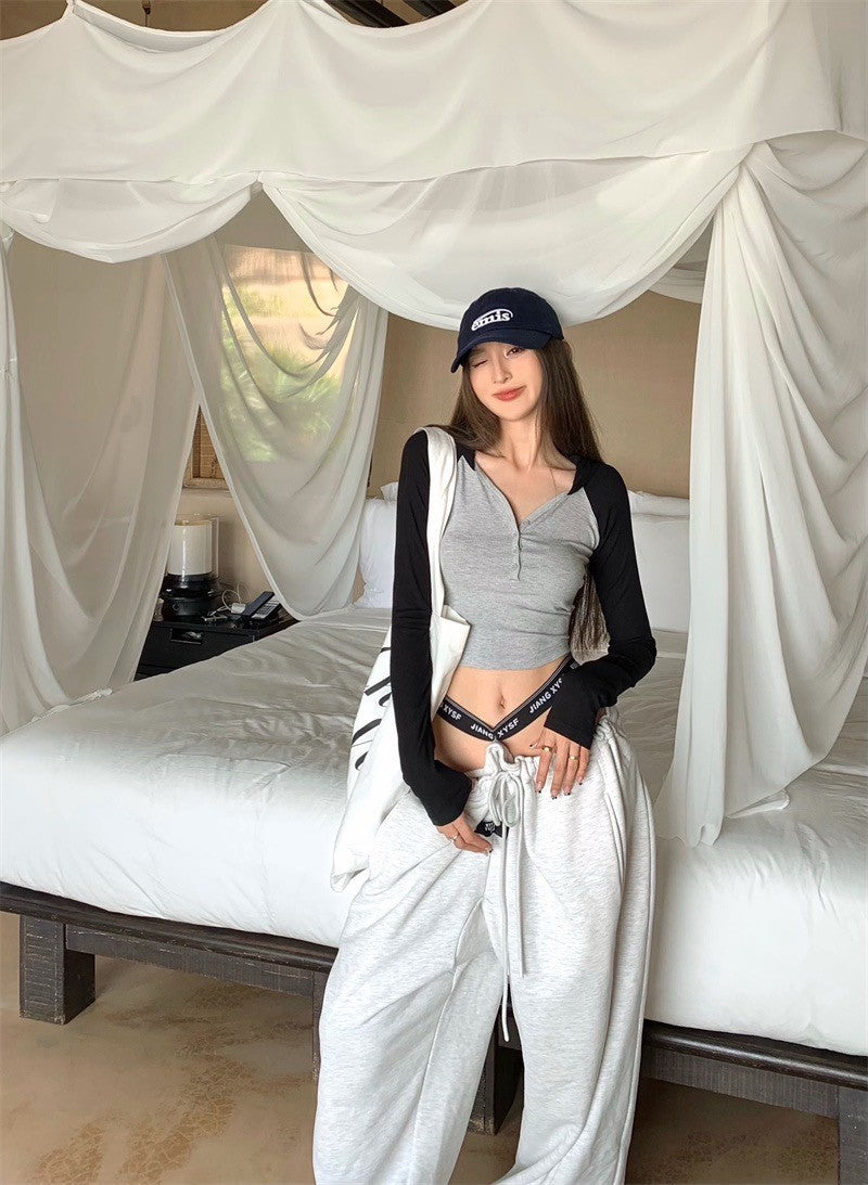 May. 復古美式 撞色連帽長袖上衣