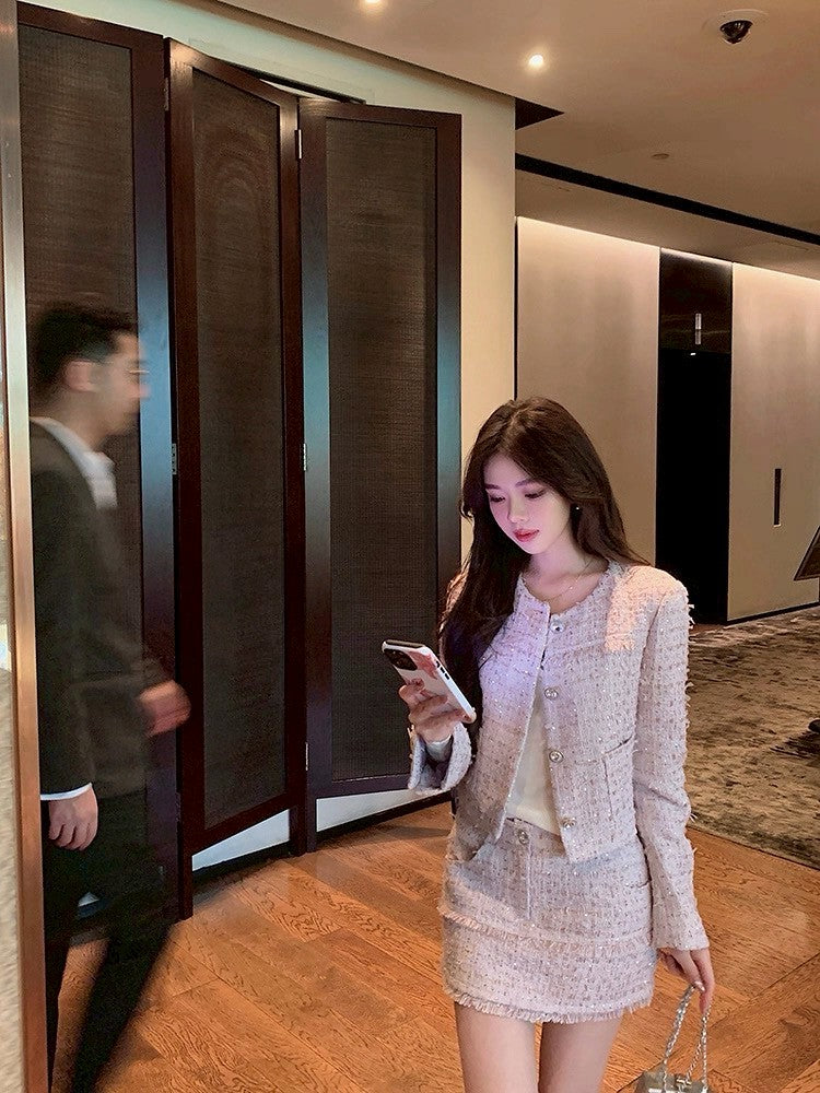 25Oct. Chic紫丁香粗呢外套小香套裝