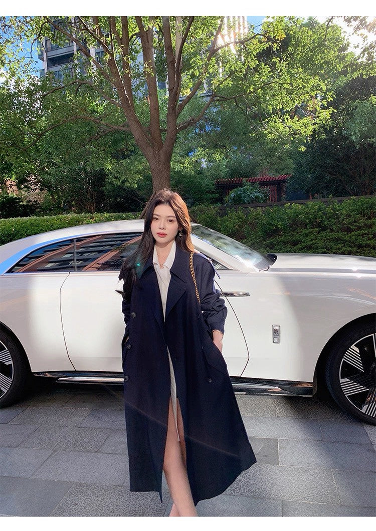 26Jan. 都市麗人智性美藏青色廓形風衣外套