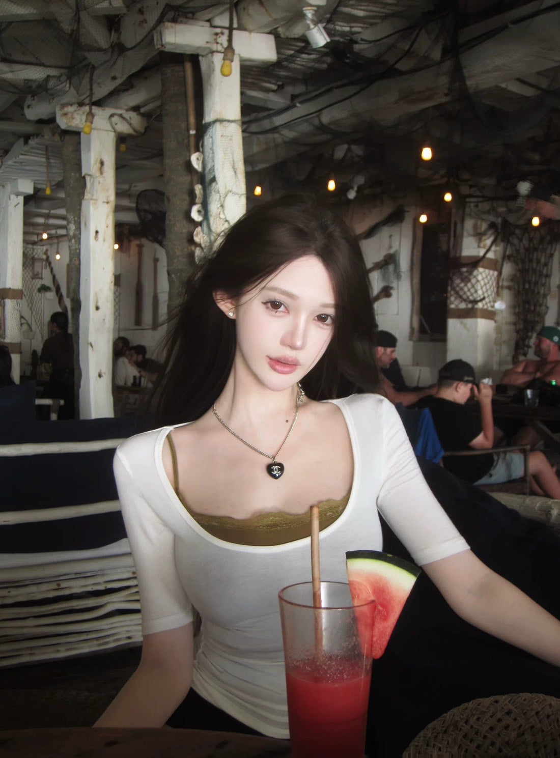 26May. 淡顏模範 美式大U領打底上衣 白/粉/深灰