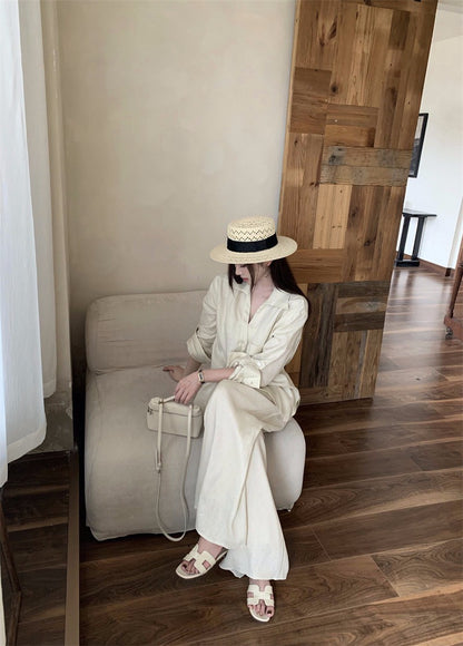 26Jun. 簡約outfit寬鬆口袋襯衫闊腿褲套裝 卡其/黑