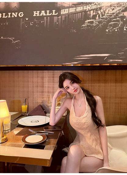 26Apr. 初戀智秀 甜心掛脖麻花針織背心 粉/杏