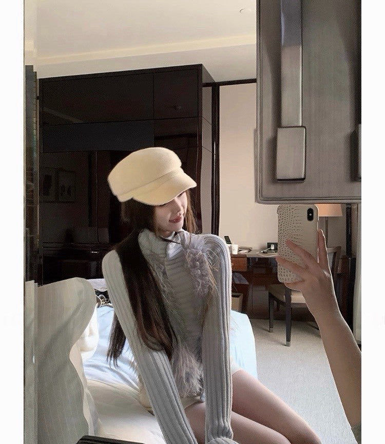 26Jan. 韓系閨女 貴氣毛毛拼接重工針織外套 灰/杏