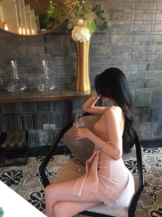 25Aug. 溫香晚玉 絕頂版型抹胸針織套裝 粉