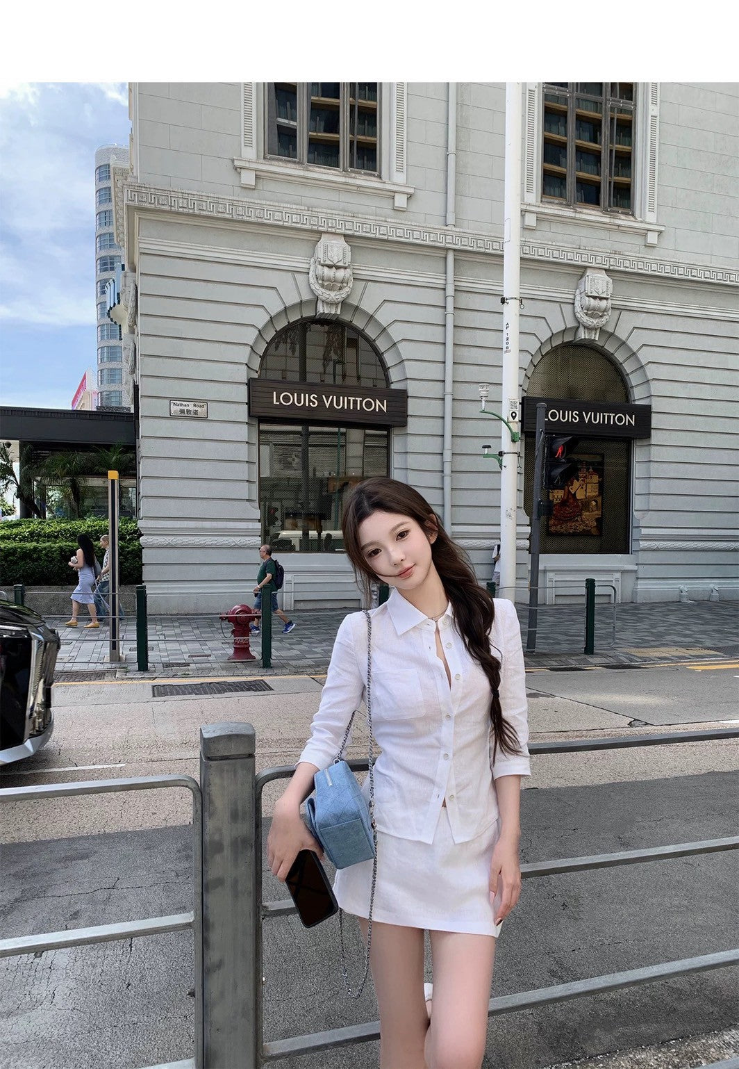 25Aug. 亞麻物語簡約七分袖襯衫低腰褲裙套裝 白色