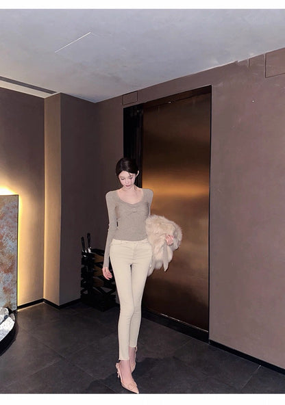 25Dec. 韓腿模版豐胯提臀卡其小腳褲 加絨款