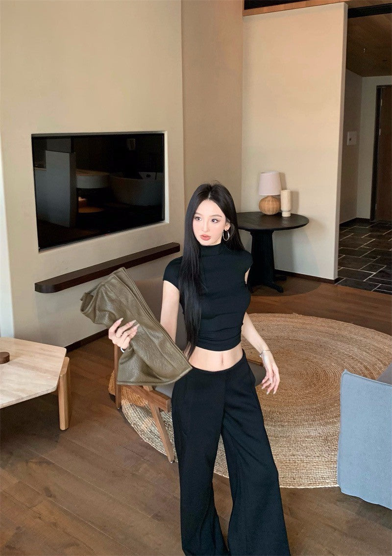 May. 瘦瘦萬搭半高領彈力t/Ro系列高腰衛褲 黑