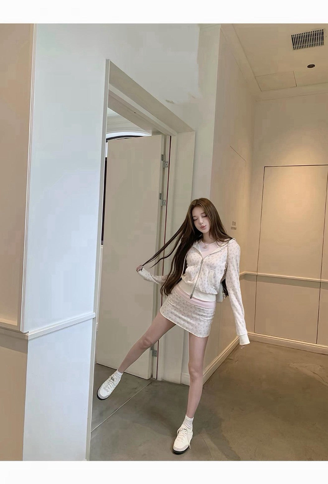 26Oct. 漫感韓女 可愛華夫格碎花連帽外套 粉碎花/藍碎花