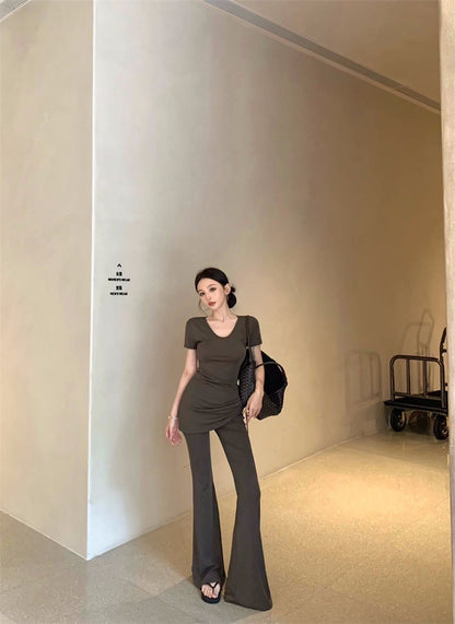 25Jul. 「瘦沒了」簡約韓系休閒系列休閒褲套裝 咖