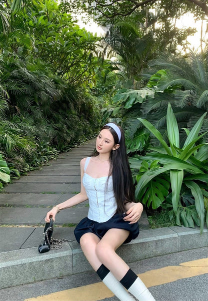 25Aug. 小蠻腰魚骨蕾絲馬甲 花苞黑色半身裙