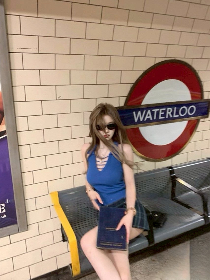 Jun. 新款idol天菜 純欲顯瘦polo領針織背心 克萊因藍/辣椒紅/薑黃