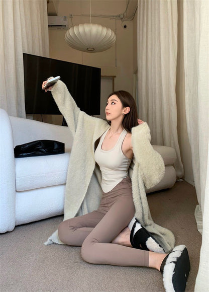 25Jul. 運動休閒氣質棉背心 毛毛開衫 卡其色瑜伽褲