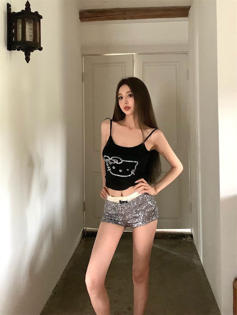 Jun. 鑽黏凱蒂貓細肩背心 黑色