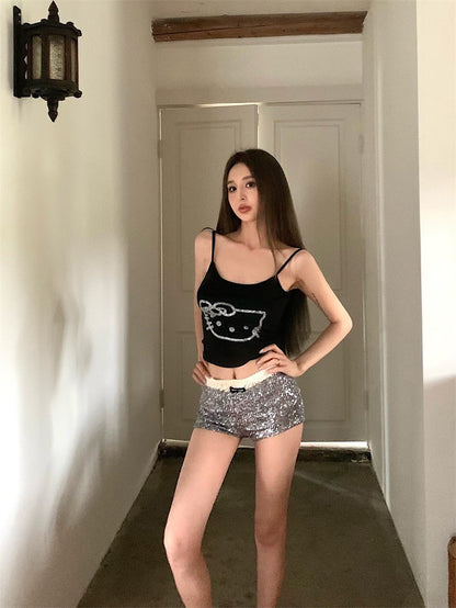Jun. 鑽黏凱蒂貓細肩背心 黑色