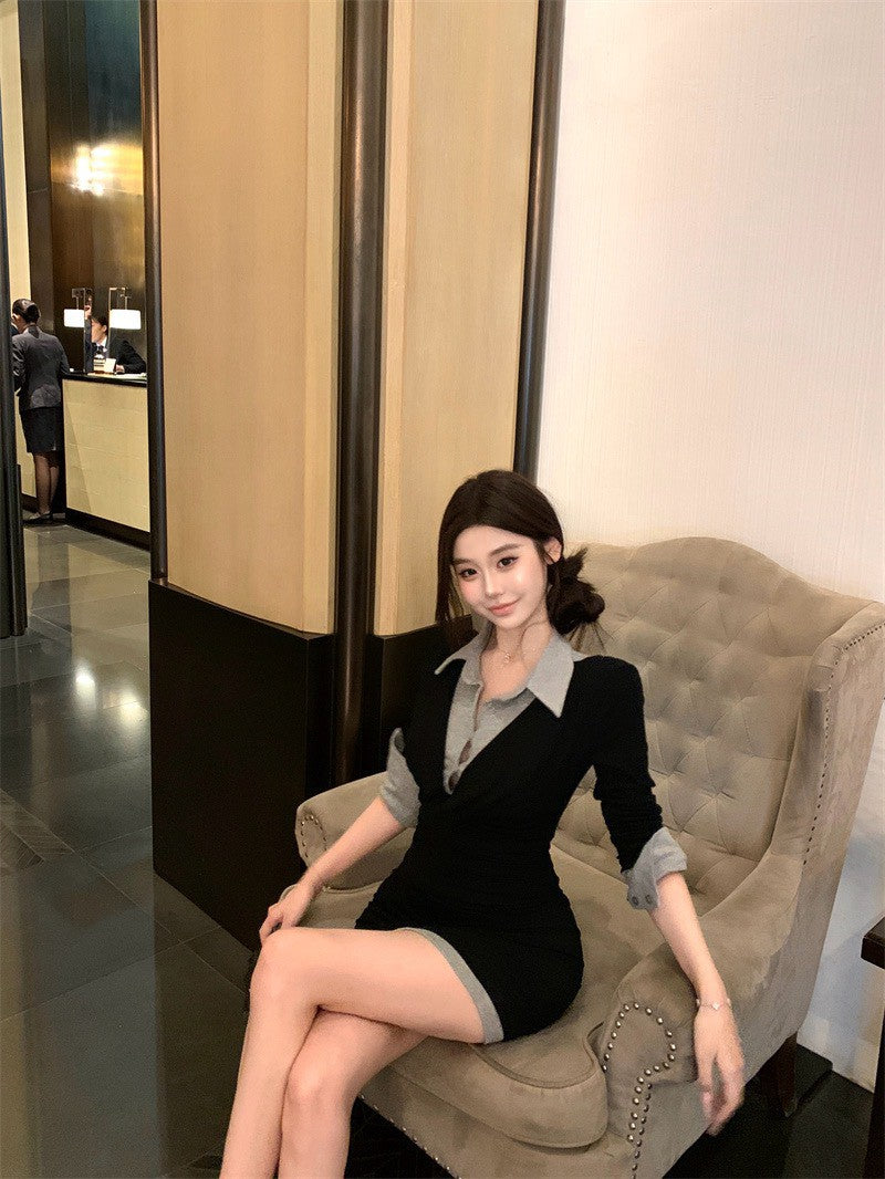 26Jan. 通勤百搭學院假兩件式襯衫連身裙