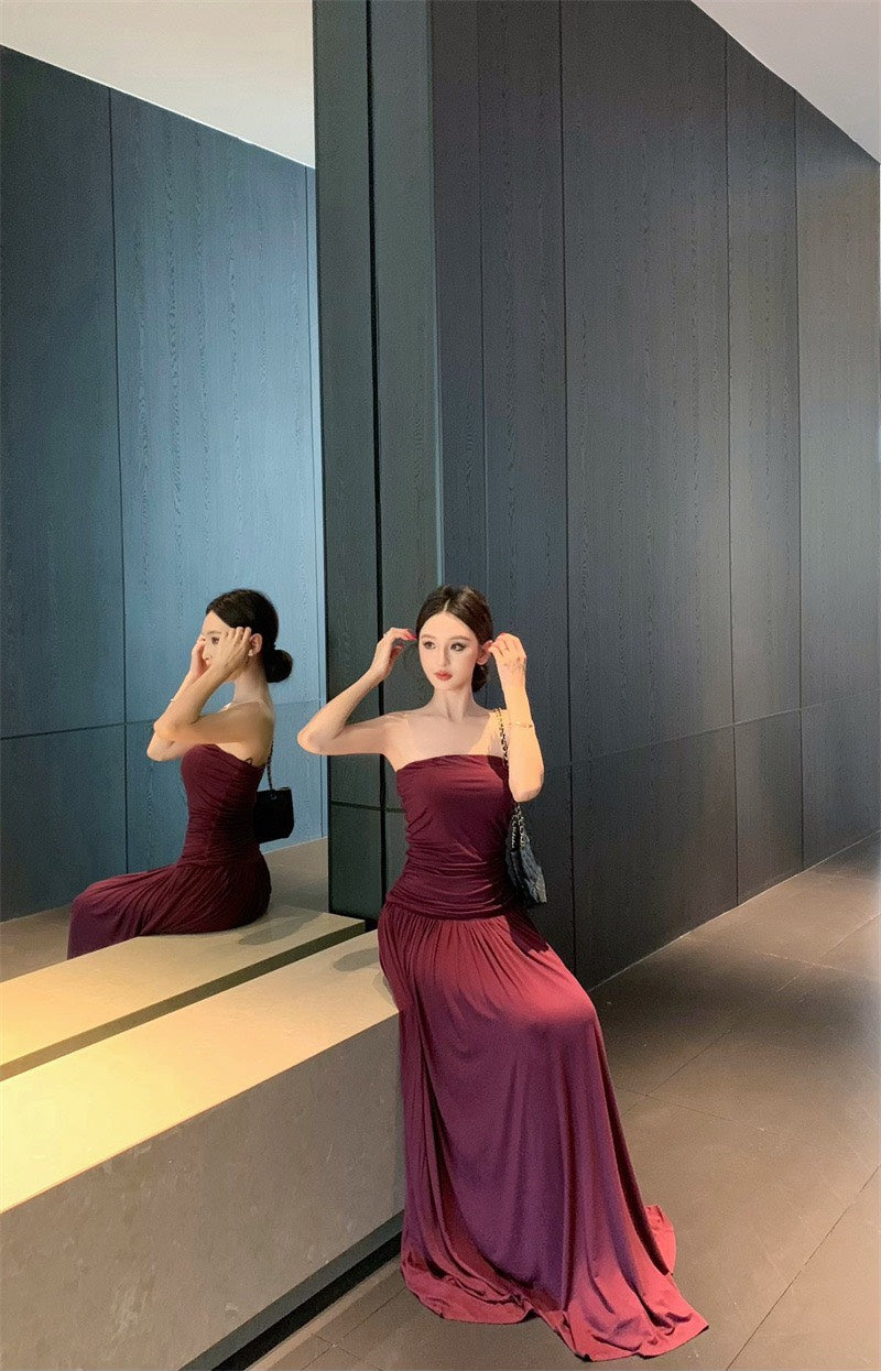 25Nov. 嫩芽紫花百搭打底抹胸半身裙套裝 紫羅花/嫩芽綠