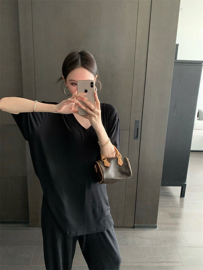 Jun. 慵懶api瘦瘋紙片人長褲休閒套裝 黑