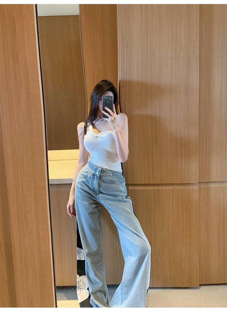 Mar. 有點小心機! 單肩豎坑文針織背心 白