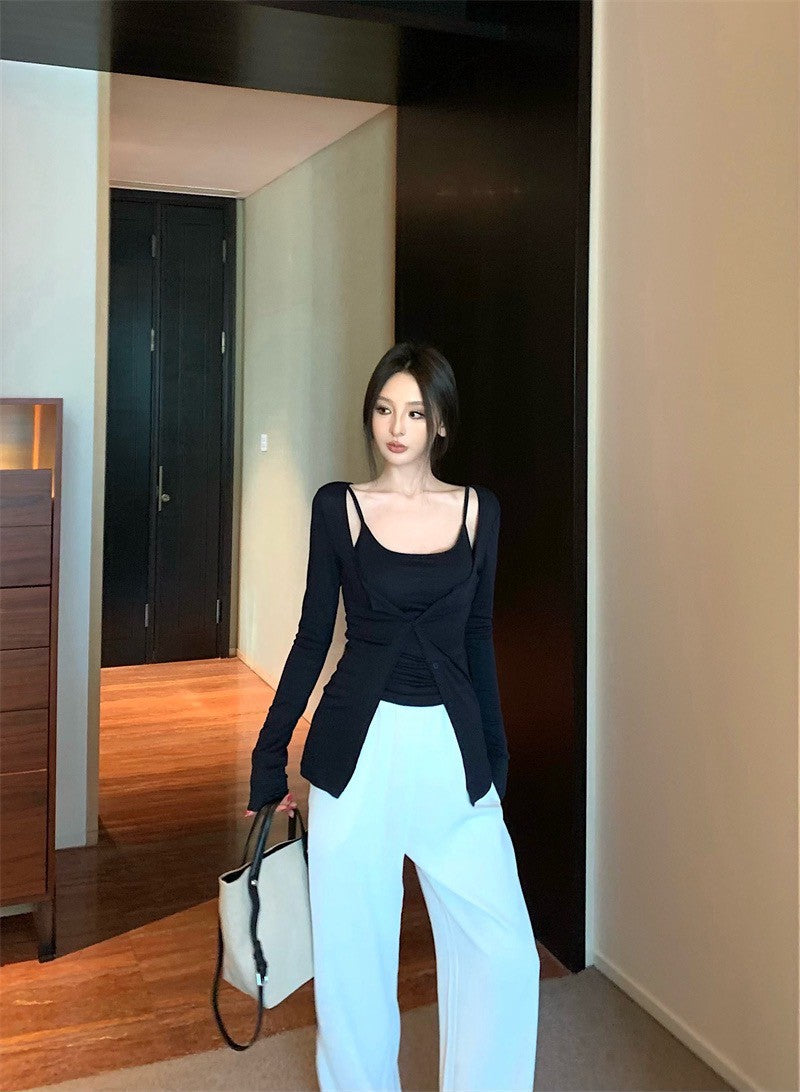 25Sep. 溫柔outfit背心開衫2件組（藏藍）白色休閒褲