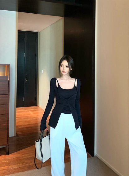 25Sep. 溫柔outfit背心開衫2件組（藏藍）白色休閒褲