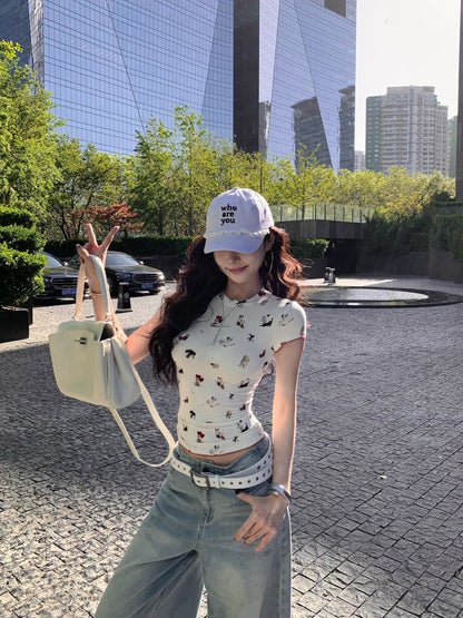 May. Puppy修勾貓咪 美式彈力正肩上衣