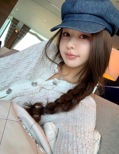 Mar. 早春甜心 Jennie香香同款氣質白針織背心開衫兩件組 白