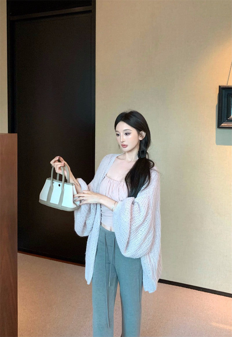 25Dec. 人無骨2.0慵懶穿粗針寬鬆外套 抽繩空氣棉休閒褲 灰粉系列