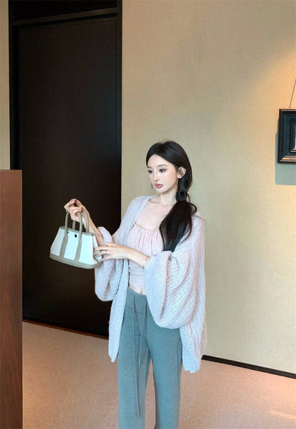 25Dec. 人無骨2.0慵懶穿粗針寬鬆外套 抽繩空氣棉休閒褲 灰粉系列