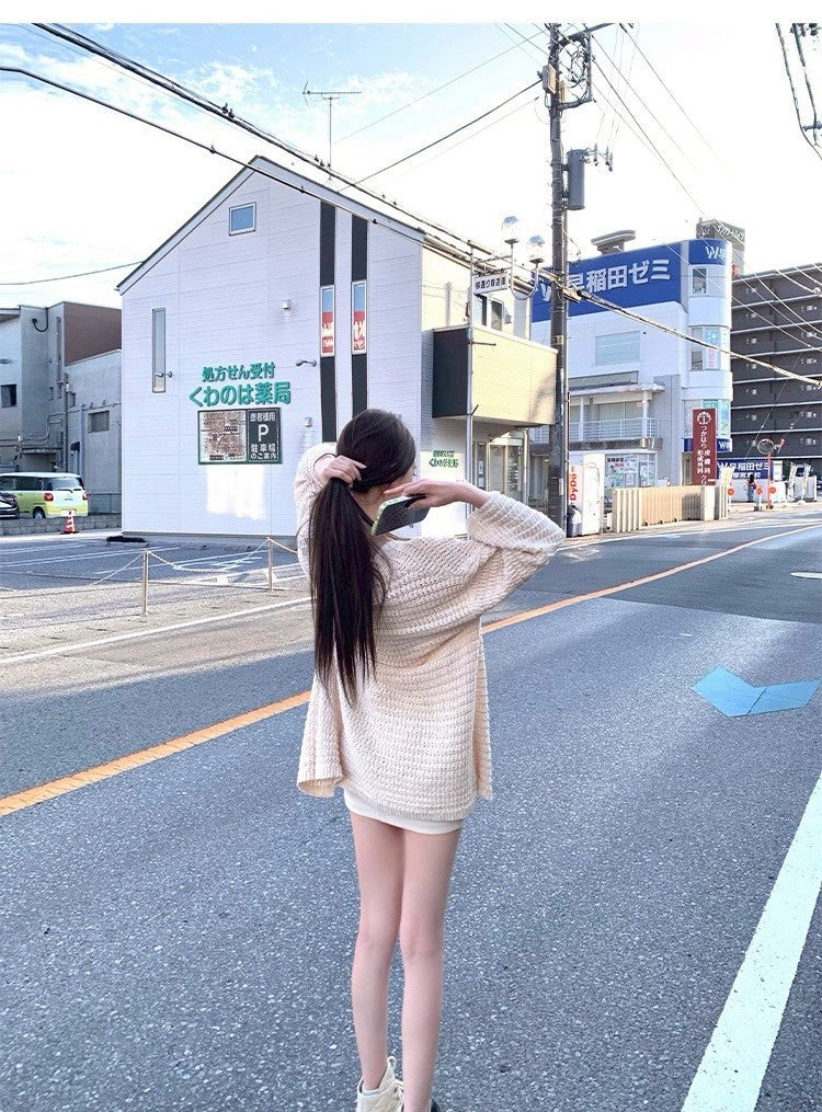 25Oct. 秋日織語慵懶肌理縷空長版針織外套