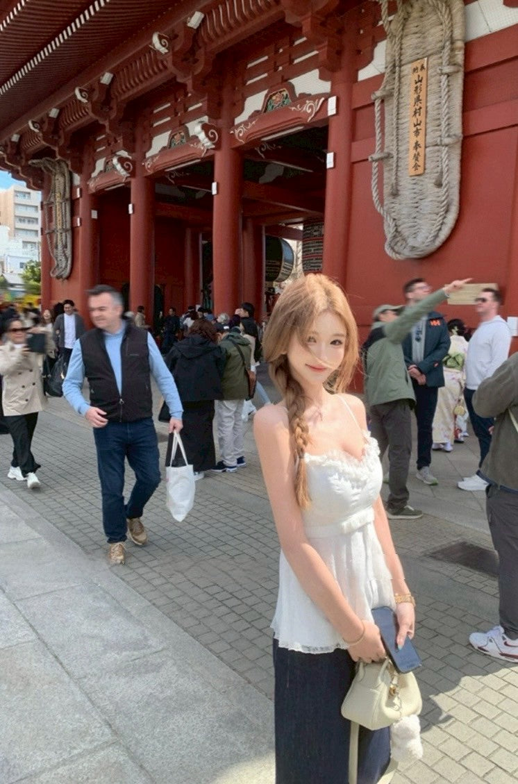 Jun. 初戀白月光氣質蝴蝶結收腰重工背心 純白