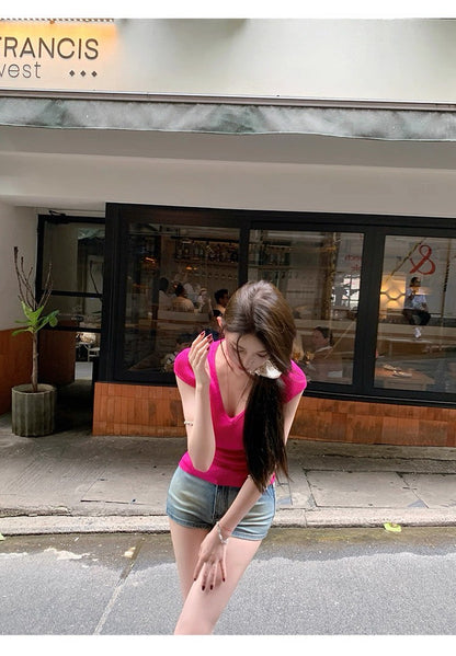 25Sep. 美白濾鏡顯瘦修身針織上衣 火龍果紅/尼斯藍