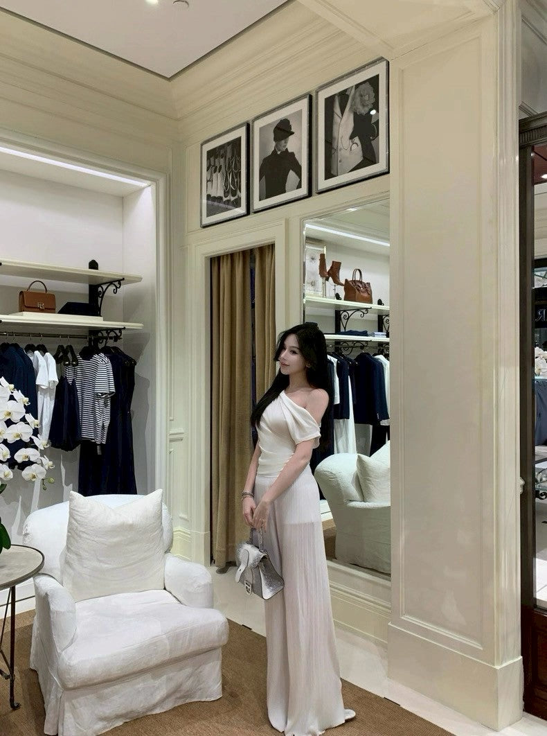 25Aug. 高級感壓褶不易皺垂垂休閒褲 白/黑