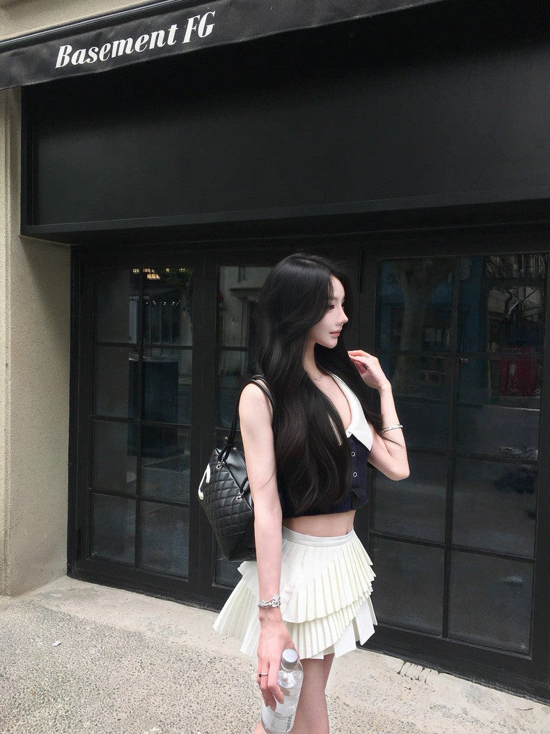 25Aug. 紙鶴工藝時髦A字學院百褶裙